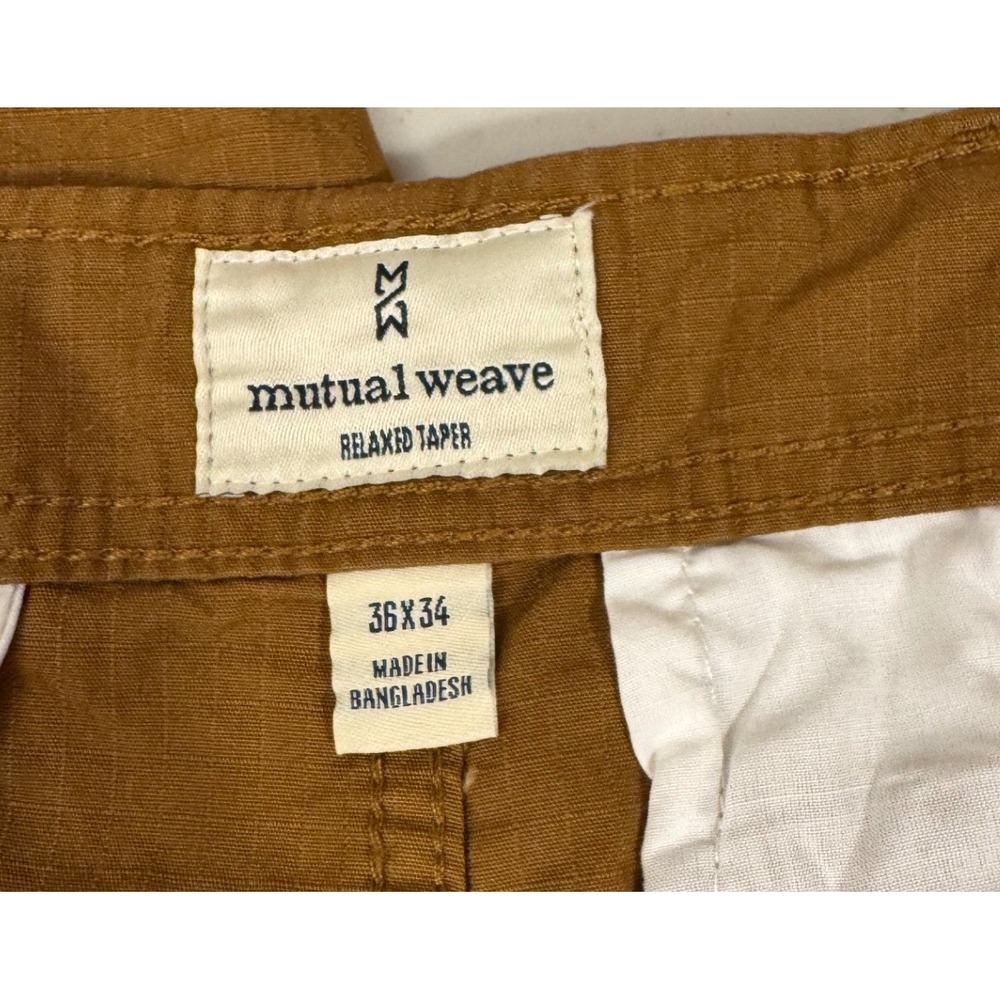 Mutual Weave Cargo Pants Men 36x34 Brown Relaxed Taper Ripstop Cotton UtilityNEW - Picture 3 of 10